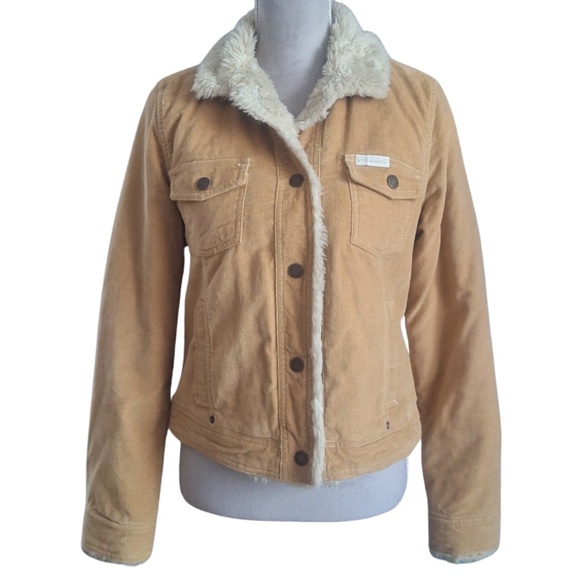 Retro Western Jacket Aeropostale Sherpa Lined Corduroy Brown Tan Button Front M - Picture 1 of 9